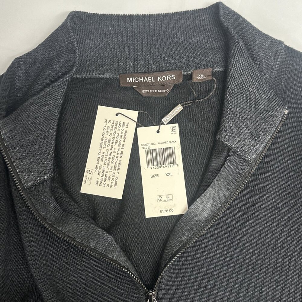 Michael Kors Men’s XXL Sweater Half Zip Washed Black 100% Extrafine Merino Wool - Picture 9 of 10